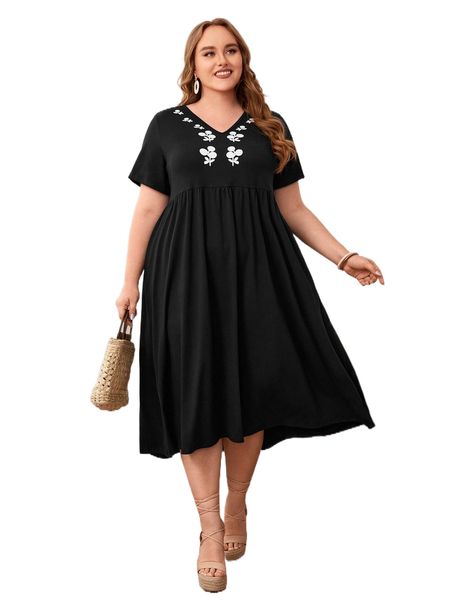 

emery rose plus plant print smock dress t8qi#, Black