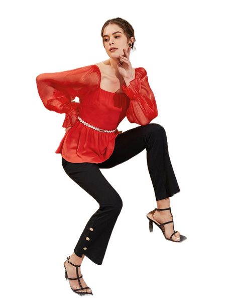 

button detail flare leg pants z9jp#, Black;white