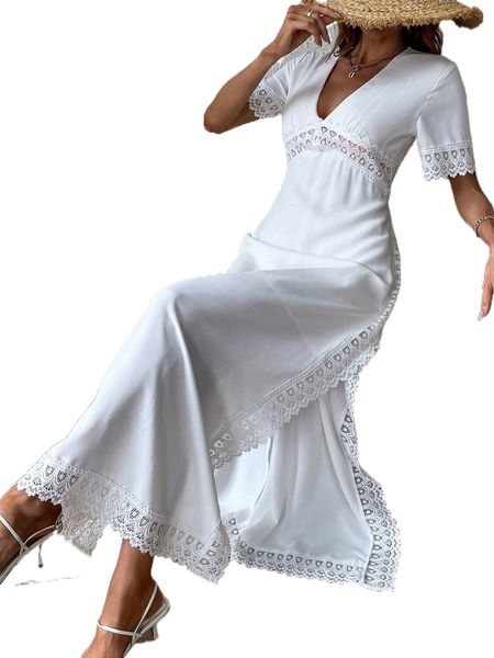 

guipure lace panel split thigh dress d6sy#, Black;gray