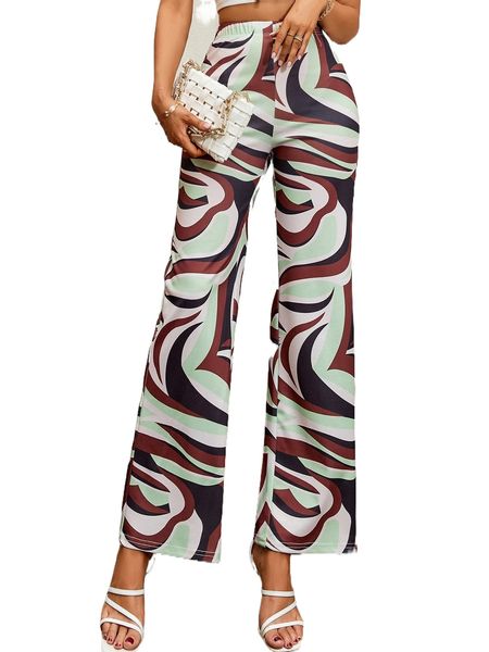 

allover print flare leg pants u9xm#, Black;white