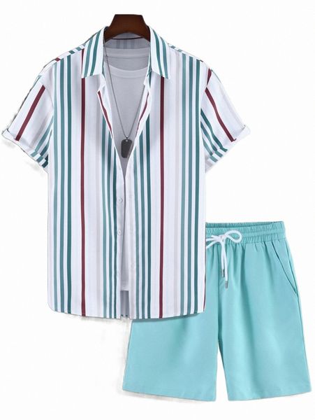 

men striped print shirt & shorts c8zz#, Gray