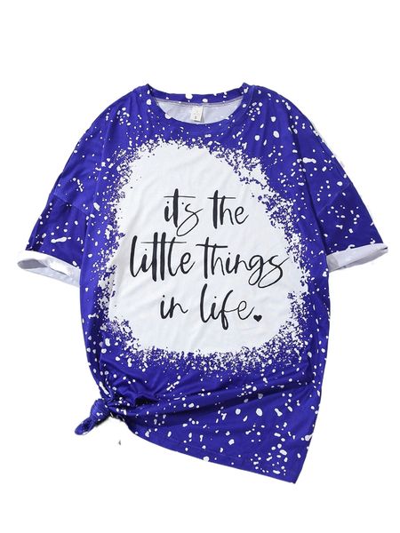

1pc splash ink & slogan graphic tee l5je#, White