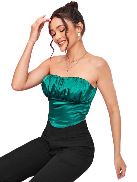 

x kys ruched bust shirred back bustier satin tube v4aw#, White