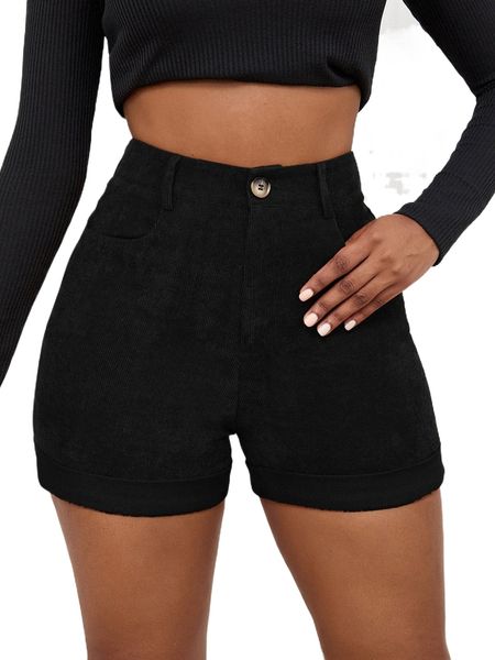 

sxy solid pocket zipper up corduroy shorts 65oi#, White;black