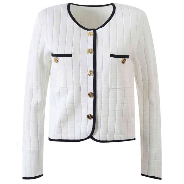 

women's knits tees french temperament letter b metal button sweater women's clothing spring and summer loose check contrast coat k, White