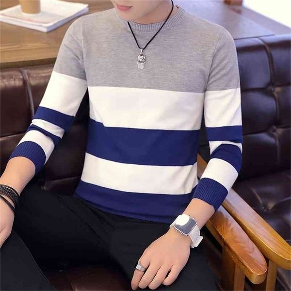 

spring autumn men sweater big stripe streetwear casual slim fit male clothing long sleeve knitted pullovers oneck c252 210804, White;black