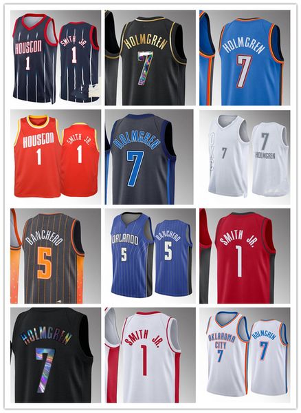 

2022 draft basketball jerseys orlandos 5 paolo banchero rocket 1 jabari smith jr. okc thunders 7 chet holmgren city basketball jersey costom, Black;red