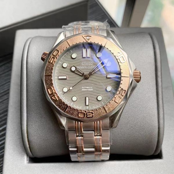 

mens automatic mechanical watch black blue rubber, Slivery;brown