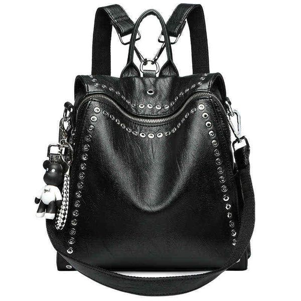 Trend Zaino in pelle di alta qualità Moda Donna Vera pelle Personalità Rivetto Borsa da viaggio antifurto Adolescente Mochila 230523bj