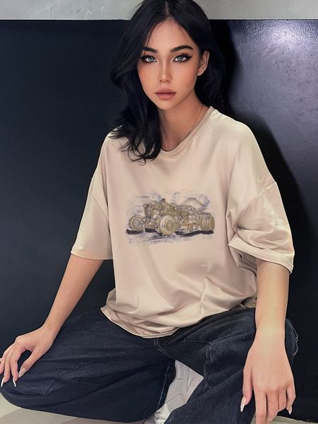 

drop shoulder graphic pattern tee r2d6#, White