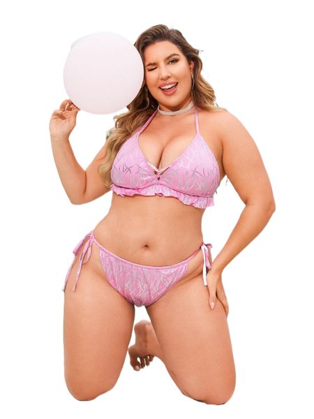 

plus sparkly glitter ruffle trim bikini swimsuit z4hh#, White;black