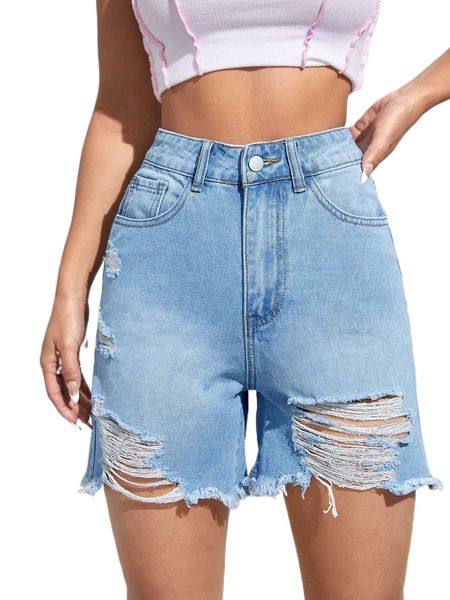 

ripped raw hem denim shorts g02z#, White;black