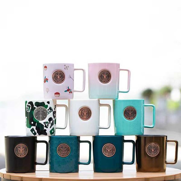 

starbucks cup vintage bronze pink blue yellow mermaid goddess bronze medal ceramic cup mug
