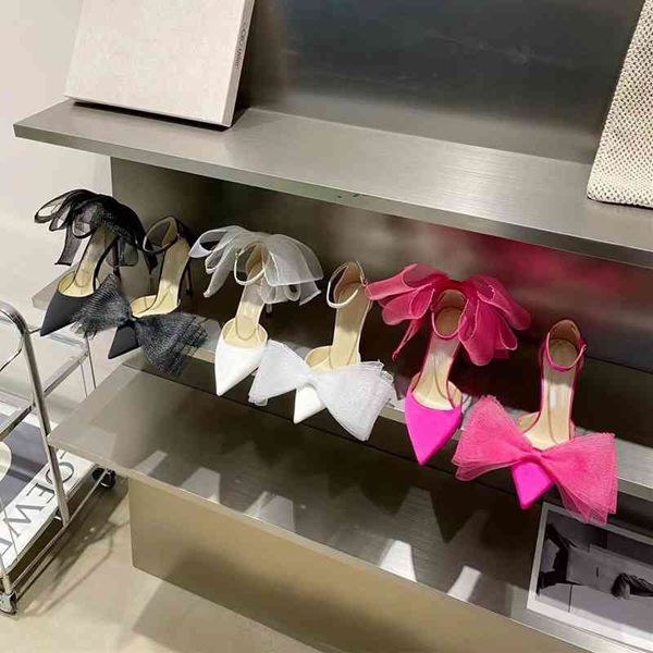 

slippers yi mengling's same early spring pointed black bow high heels thin shallow mouth leather sandals women vlmq
