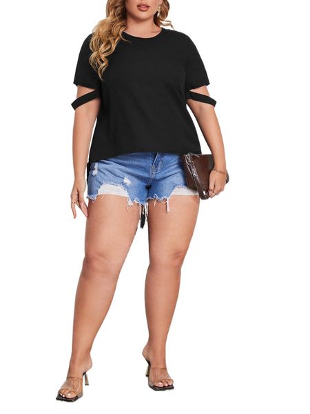 

plus cut out high low hem blouse v9eh#, Black