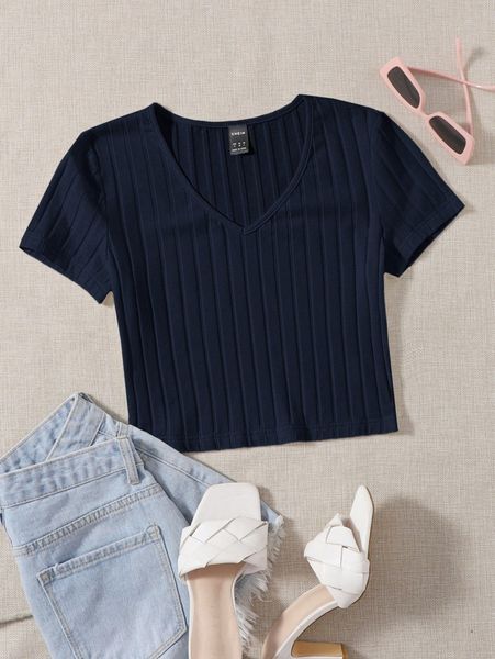 

v-neck rib-knit tee q5uo#, White