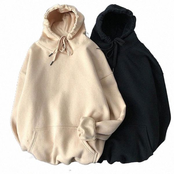 

solid colors plus velet woman hoodies fall 2022 casual warm harajuku sweatshirts thicken oversized hoody female basic women's & t62h#, Black
