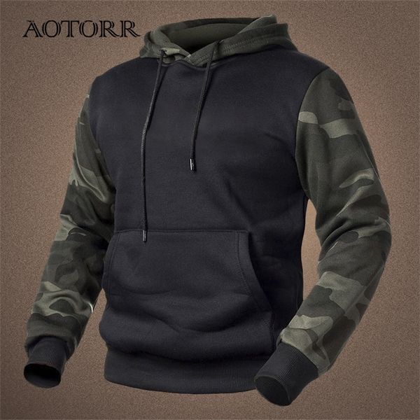 

fleece men's hoodies autumn winter casual men outwear camouflage pullover sweatshirts male hooded collar loose 4xl 220325, Black