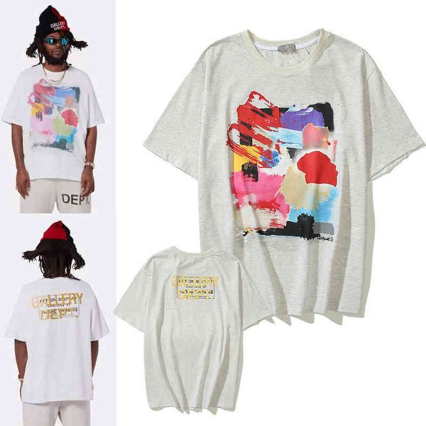 

gary dept abstract oil painting wash water used short t-shirt spring and summer gold powder letter printing half sve, White;black