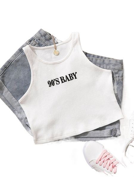 

letter graphic ribbed knit tank o7vc#, White