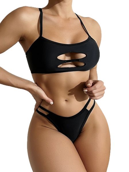 

plain cut-out bikini swimsuit m0rw#, White;black