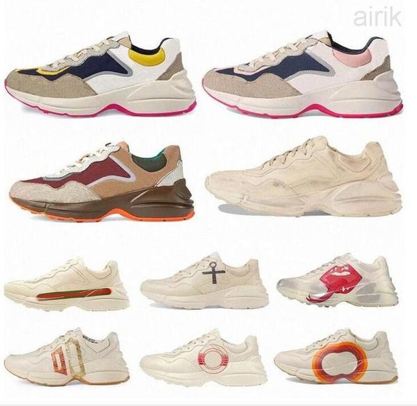 

2022 designer shoes leather rhyton sneakers fashion beige men trainers vintage luxury chaussures ladies shoe designers sneakes size 35-46, Black