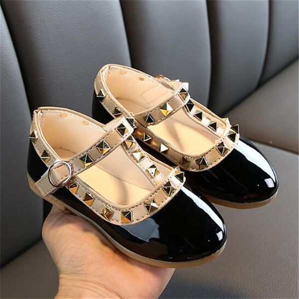 

new girls sandals rivets single shoes kids leather shoe children fashion sandal toddler princess flat dance shoes297l, Black;red