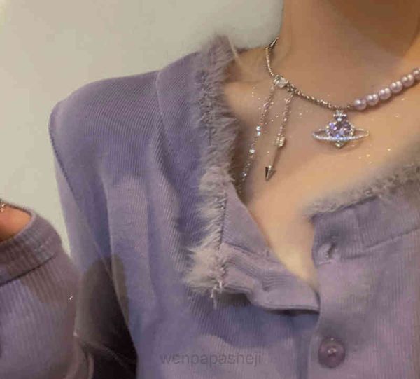 

designer gold silver heart love cross necklace mens womans fashion new universe planet purple zircon pearl short necklace feminine temperame