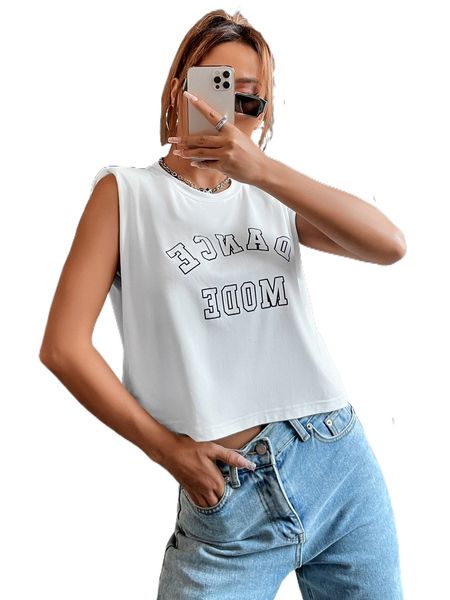 

letter graphic shoulder pad tank v4tk#, White