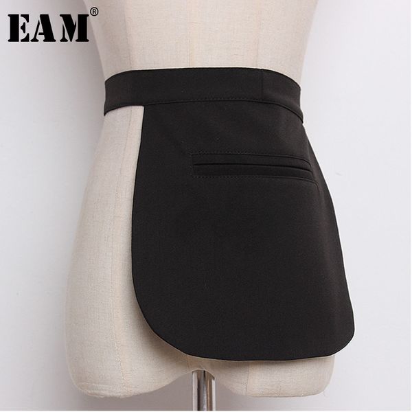 

[eam] spring summer woman stylish woman black color pockets concave bandage belt all match li490 220414, Black;brown