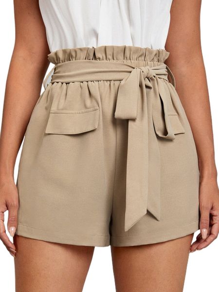 

paper bag waist belted wide leg shorts m8pd#, White;black