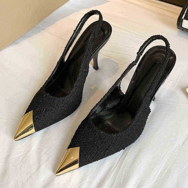 

2022 new brand elegant women's high heels slippers stiletto pointed toe mules sandals, Black