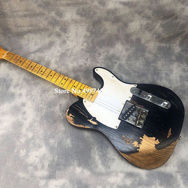 

factory direct sales of 6-string electric guitar black tl to make old electric guitar ash body maple neck white guard postage
