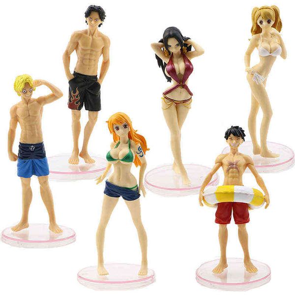 

anime one piece boa hancock nami summer swimsuit monkey d luffy pvc action figure model doll ornaments collections toy gift g220707