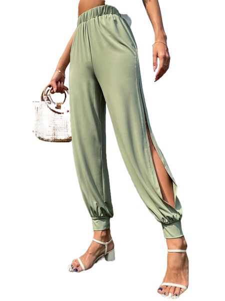 

e.lastic w.aist s.plit side p.ants e7hr#, Black;white