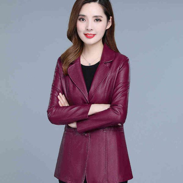 

6xl 7xl plus size spring autumn faux leather jacket women chaqueta mujer slim pu coat red black biker c6091 l220728