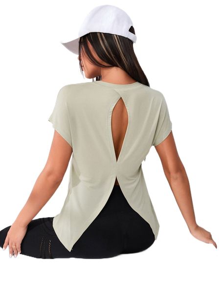 

marshmellow cut out split back sports tee g0pk#, Gray
