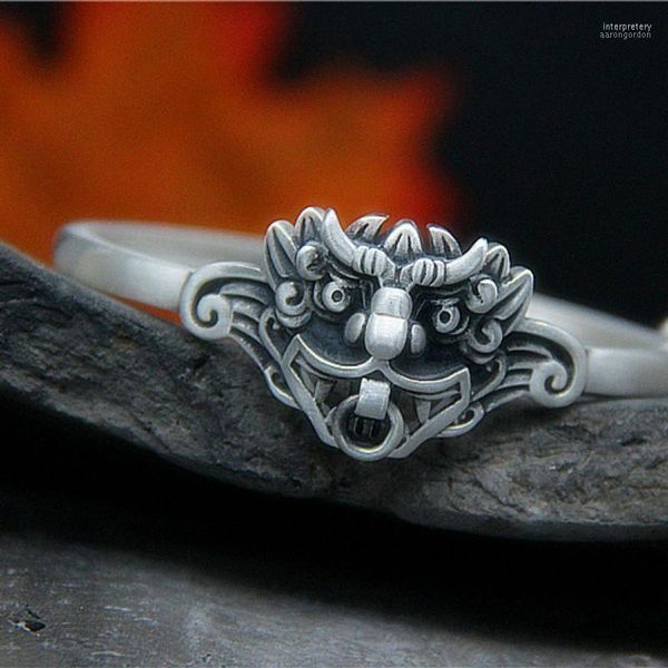 Echt 925 Sterling Silber Vintage Böhmischen Ethnischen Mythischen Wilden Tier Armreif Schmuck Geschenk Für Junge Männer Inte22