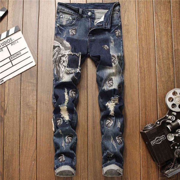 

men's jeans design autumn and winter fashion blue indian men's stretch hole embroidery jeans fy7z