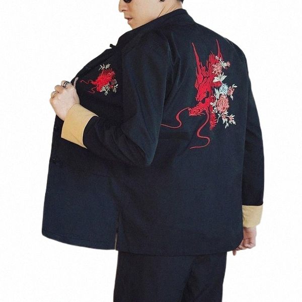 

mrgoldenbowl autumn men's embroidery jacket chinese style man casual long sleeve coats japanese men outwear 5xl jackets f25h#, Black;brown