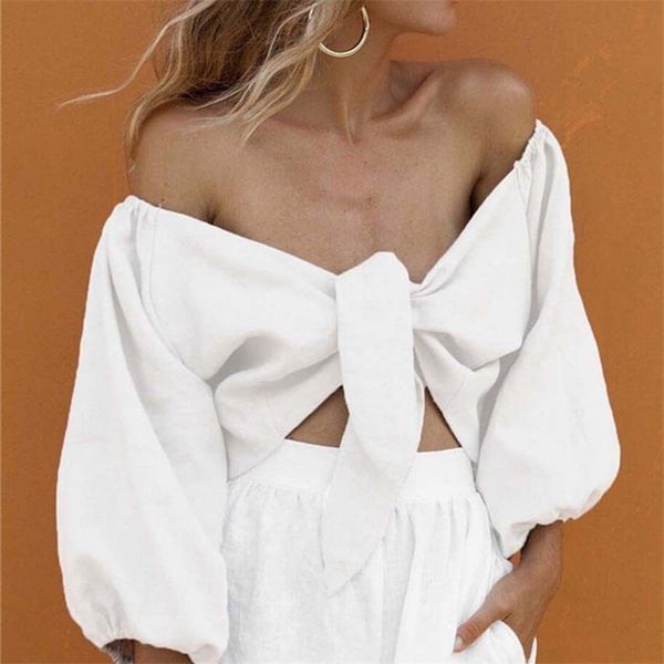 

shemujersky summer blouse women off shoulder long sleeve white shirt short blouses 2019 moda mujer t200321