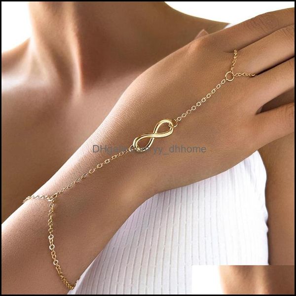 Catena a maglie Color oro placcato Infinity Charms Anello per dito Bracciale a maglie per le donne Regali Amici Gioielli Goccia all'ingrosso Deliv Yydhhome Dhne8