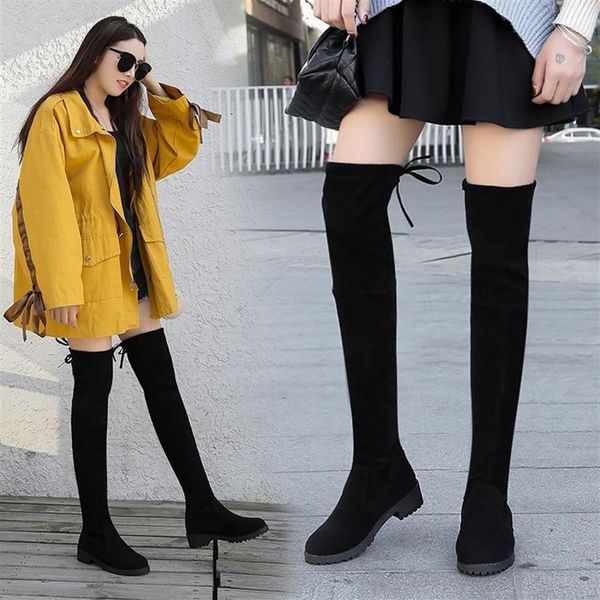 

korean over knee thin women's net red high boots children's flat bottomed autumn and winter 2020 q1207235j, Black