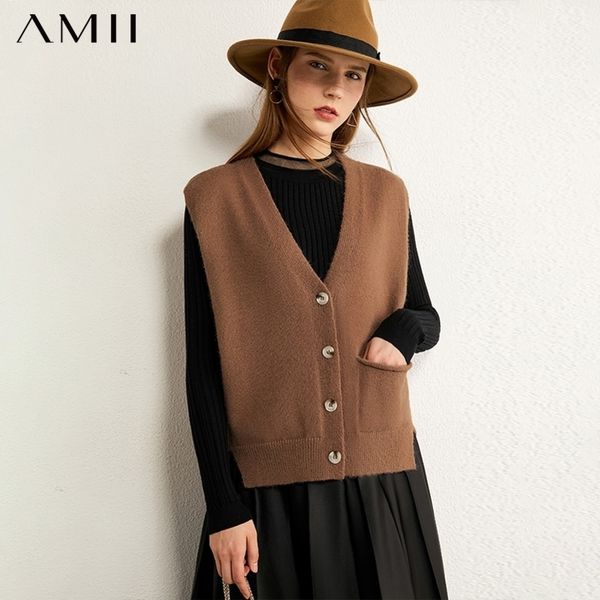 

amii minimalism autumn fashion knitted women vest coat causal sleeveless singlebreasted loose coat female vest 12030344 y200910, White;black