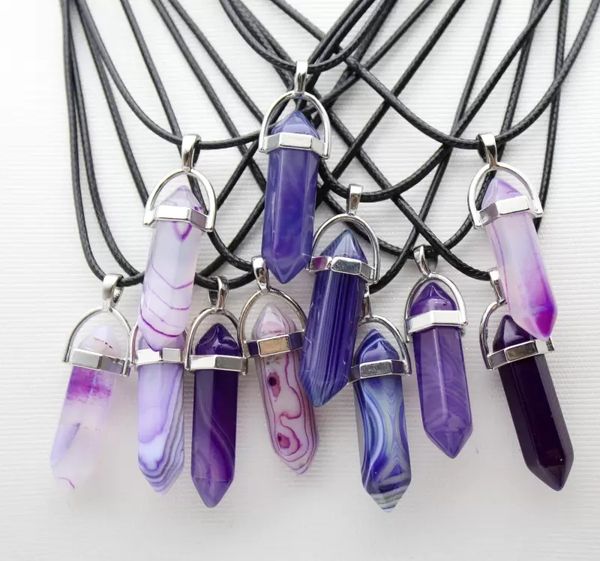 Natürliche Stein sechseckige Prisma Form Anhänger Halsketten Reiki Healing Kristall Streifen Achat Charms Halskette für Frauen Schmuck