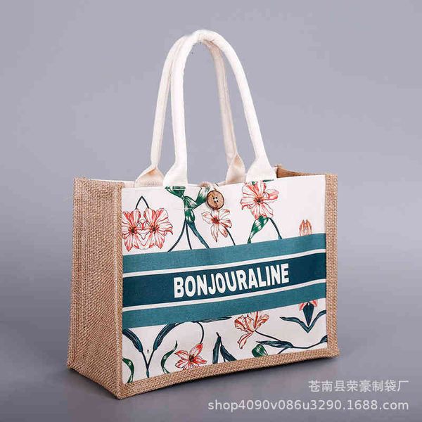 

color printing canvas linen bag portable women's fashion gift shopping buckle