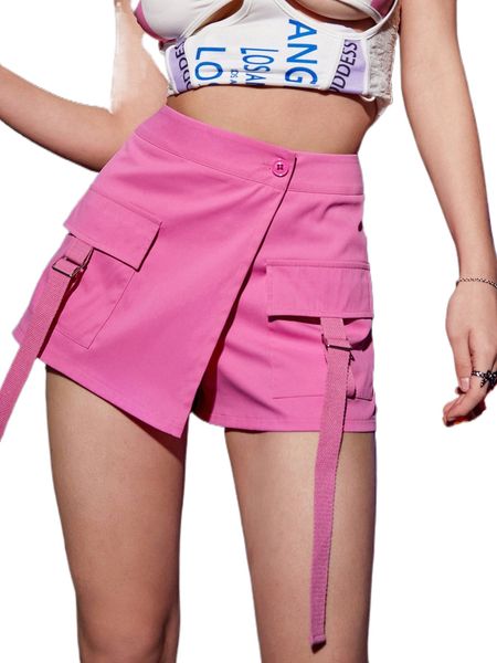 

buckled flap pocket flats skort 99po#, White;black