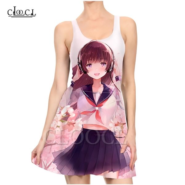 

est girl anime 3d print summer dress women slim sleeveless dresses women pleated size dress 220617, Black;gray