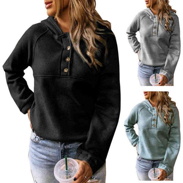 

women's hoodies & sweatshirts sweater women's autumn and winter solid button half cardigan long sleeve hoodie 388r, Black
