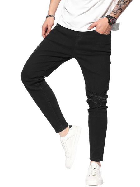 

men ripped slant pocket skinny jeans t9vq#, Blue
